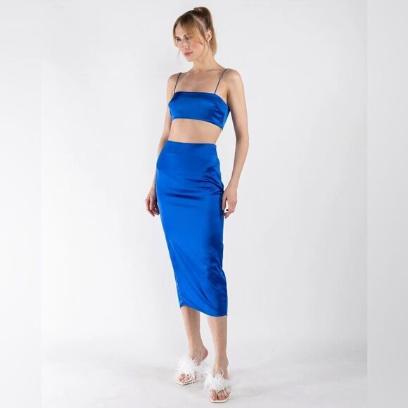 SER.O.YA silk midi pencil skirt In royal blue - Picture 1 of 6